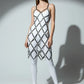 Womens black diamond-pattern O-ring harness dress in vegan leather by HarnessClub