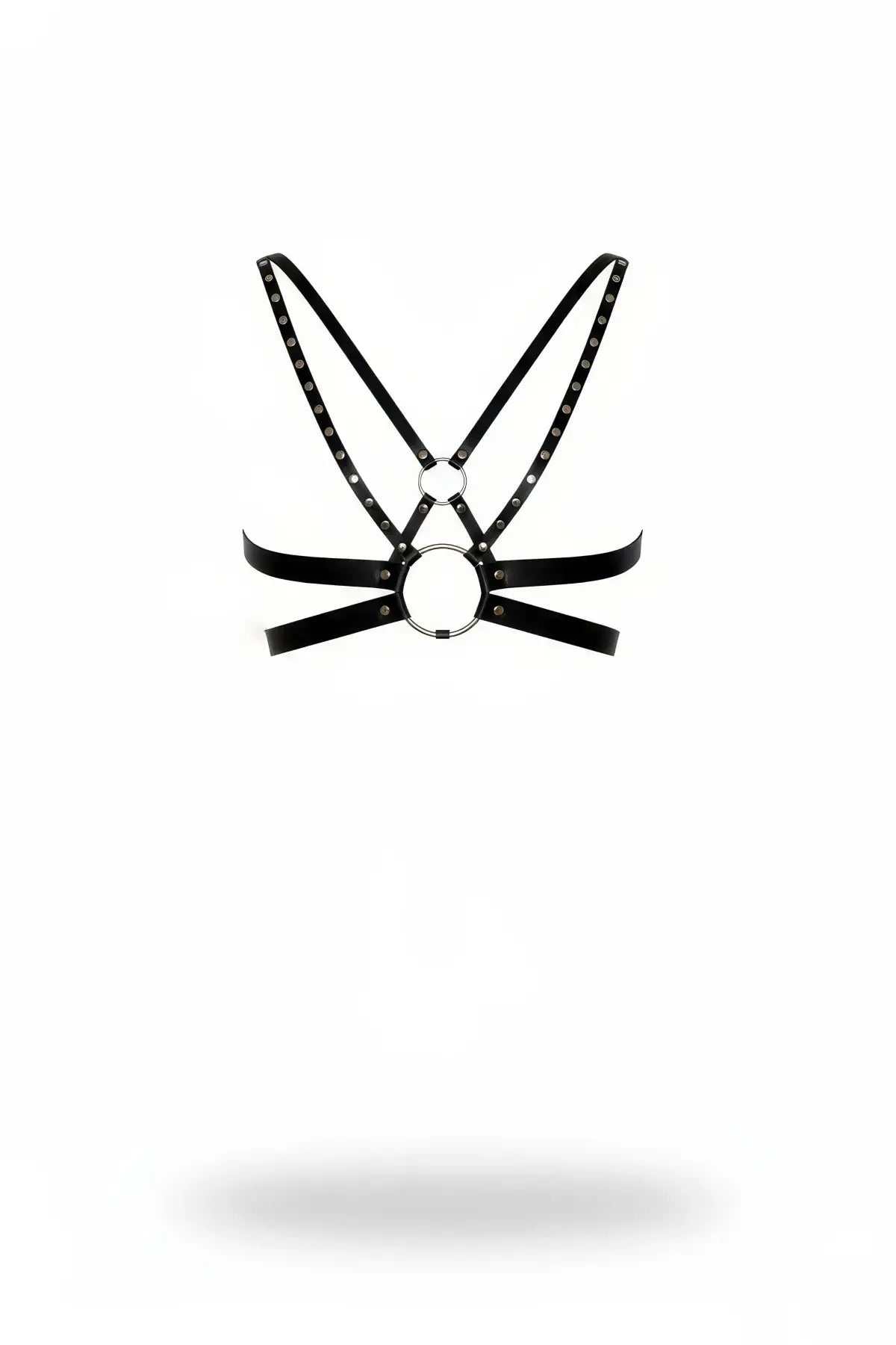 Women's black vegan leather studded chest harness by HarnessClub