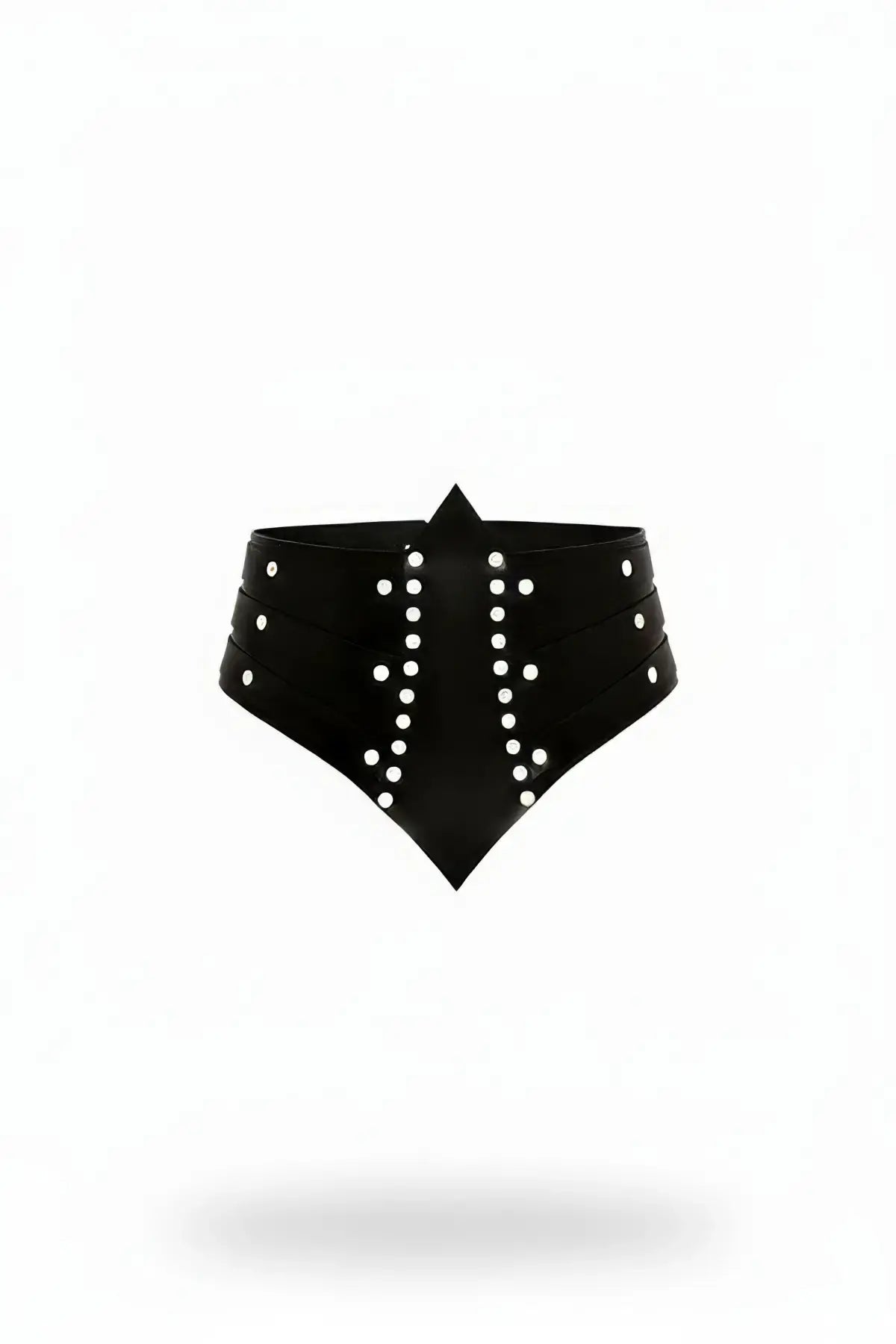 Womens black studded diamond corset belt in vegan leather by HarnessClub with silver studs