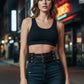 Womens black triple-buckle wide corset belt by HarnessClub, vegan leather waist accessory