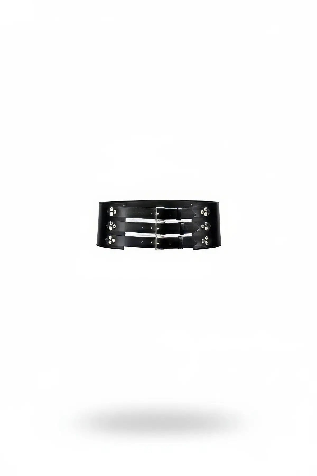 HarnessClub Women's black vegan leather triple-buckle wide corset belt