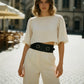 Women's black wide D-ring waist belt by HarnessClub in vegan leather