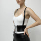 HarnessClub women's black wide lace-up corset belt with suspenders, vegan leather waist cincher.