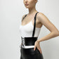 Womens black wide lace-up front corset belt with suspenders in vegan leather by HarnessClub