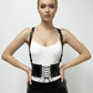HarnessClub women's black vegan leather wide lace-up corset belt with suspenders