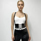 Womens black vegan leather wide lace-up corset belt with suspenders by HarnessClub