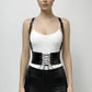 Womens black wide lace-up corset belt with suspenders, vegan leather waist cincher by HarnessClub