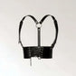 Womens black vegan leather Y-strap halter corset waist belt with lace-up front by HarnessClub