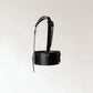 Womens black vegan leather Y-strap halter waist belt with lace-up corset detail