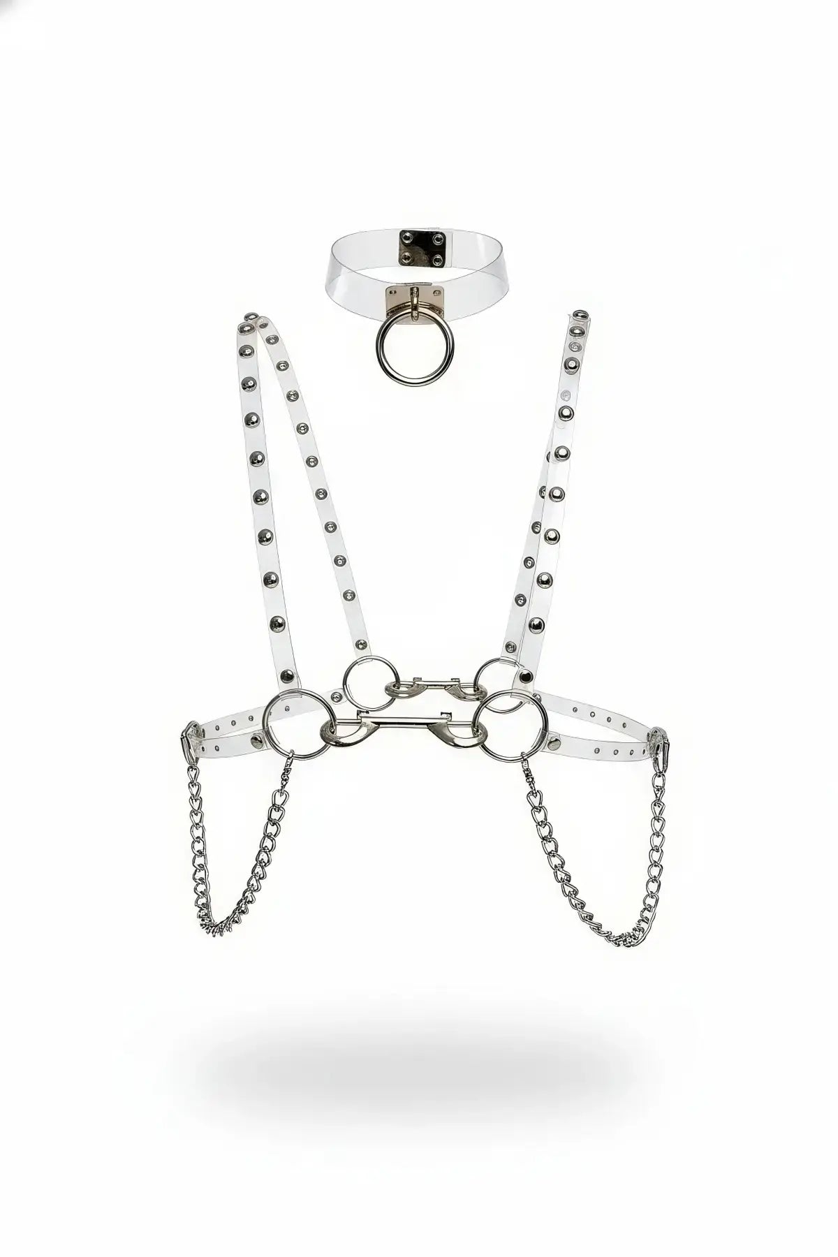 Women's clear studded harness belt with chain detail by HarnessClub