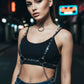 Women's clear vinyl body belt with stud-detail and ring hardware by HarnessClub