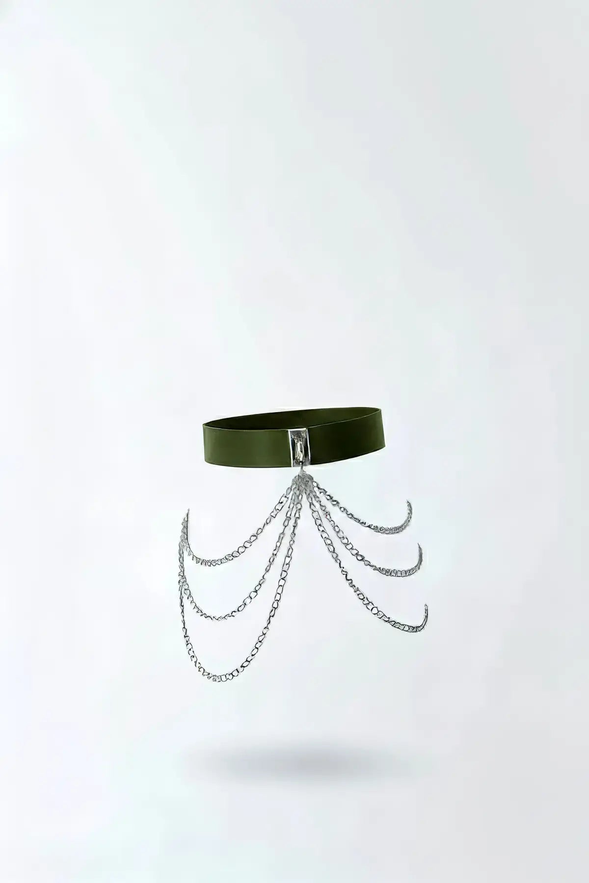 Womens Khaki Multi-Chain Drape Waist Belt by HarnessClub; vegan leather statement belt