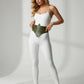 HarnessClub womens khaki studded corset belt worn at waist in vegan leather with silver studs