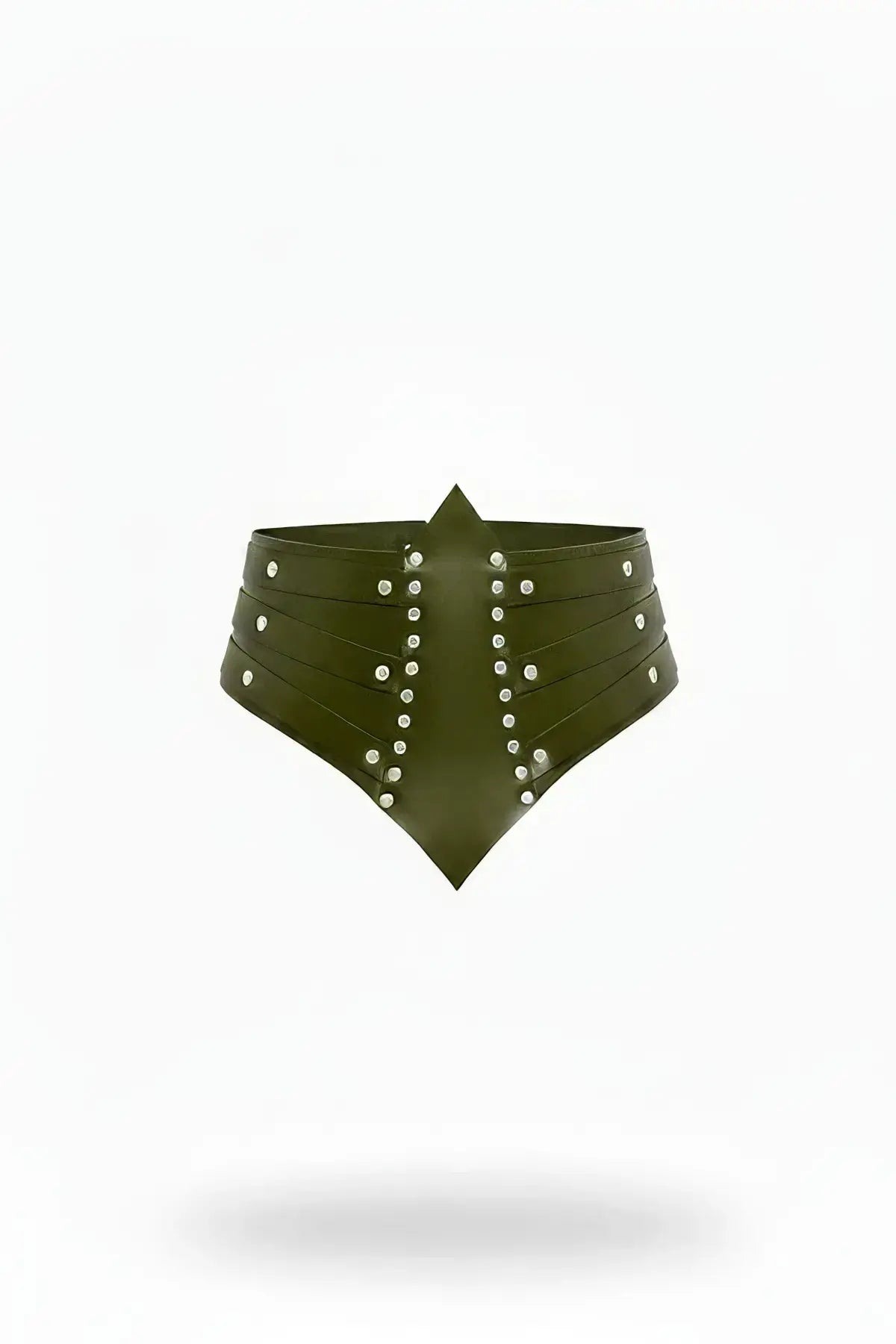 Womens khaki vegan leather studded diamond corset belt by HarnessClub