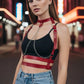 HarnessClub Women's red vegan leather chain-detail collar body harness with metal chains