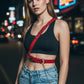 Women's red chain waist belt harness in vegan leather by HarnessClub