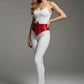 Womens red studded corset belt in vegan leather, waist accessory