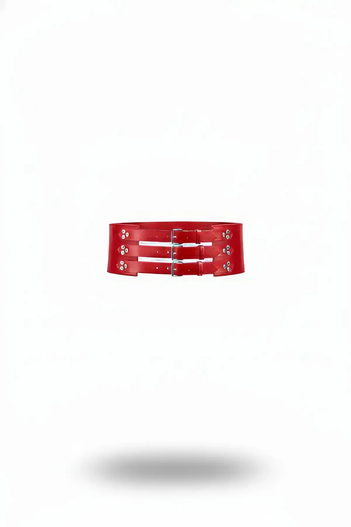 HarnessClub women's red triple-buckle wide corset belt in vegan leather