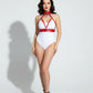 Womens red wide choker underbust harness with V-strap design in vegan leather
