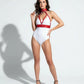 Womens red vegan-leather underbust harness with a wide choker and V-strap design by HarnessClub